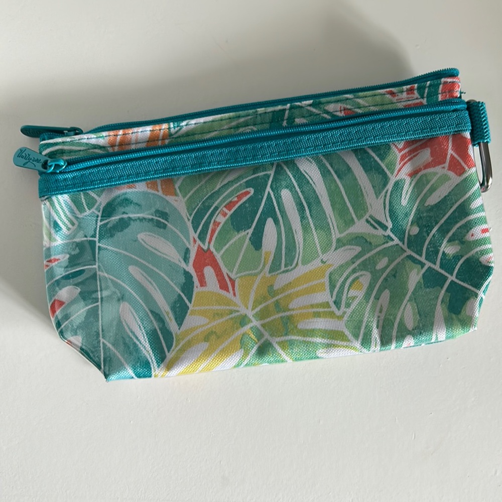 Thirty-One Tropical Leaf Print Teal Zip Pouch - Unbranded